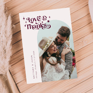 Burgundy Retro Liebe & Dank White Arch Wedding Dankeskarte