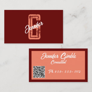 Burgundy Retro Minimalistisch Modern Monogram Name Visitenkarte