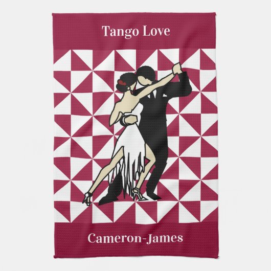 Burgundy Retro Tango Tänzer Geschirrtuch (Vertikal)