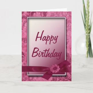 Burgundy Ribbon & Blume Happy Birthday Card Karte
