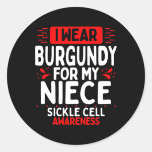 Burgundy Ribbon Nichte Tante Onkel Sickle Cell Awa Runder Aufkleber