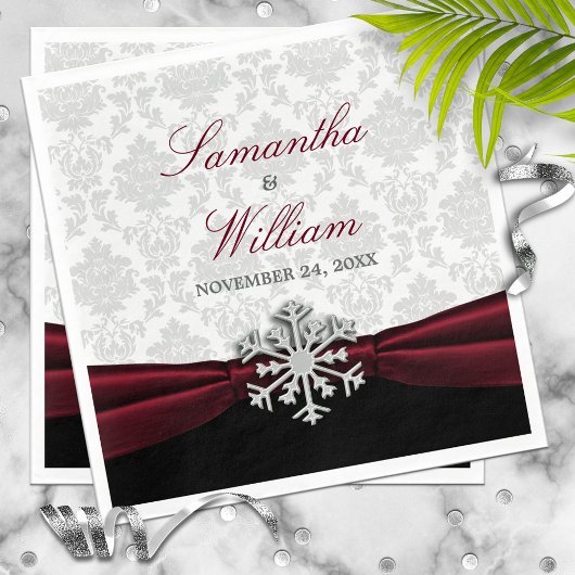 Burgundy Ribbon Winter Wedding Serviette