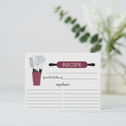 Burgundy Rolling Button Kitchen Tools Rezept Card Postkarte (Stehend Vorderseite)