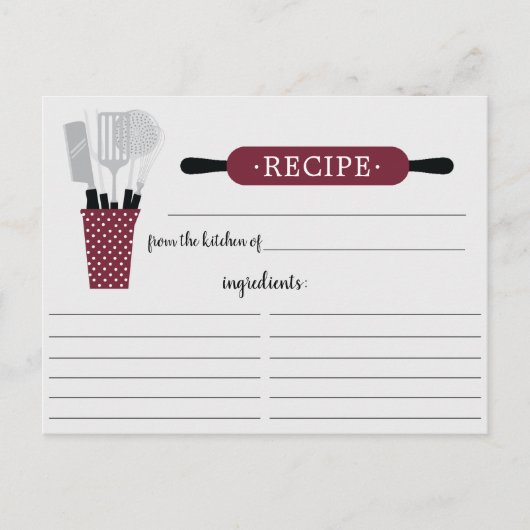 Burgundy Rolling Button Kitchen Tools Rezept Card Postkarte (Vorderseite)