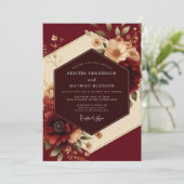 Burgundy Romantic Flora Wedding Einladung (Stehend Vorderseite)