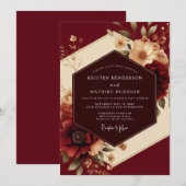 Burgundy Romantic Flora Wedding Einladung (Vorne/Hinten)