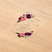 Burgundy rosa Blumen Gold geometrische boho Hochze Acryleinladungen (Ablage )