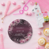 Burgundy rosa Blumenname Eleganter Geburtstag Pappteller (Party)