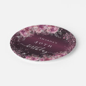 Burgundy rosa Blumenname Eleganter Geburtstag Pappteller (Schrägansicht)