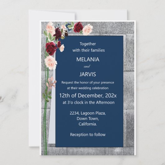 Burgundy Rosa Forest Green Navy Blush Wedding Einladung (Vorderseite)