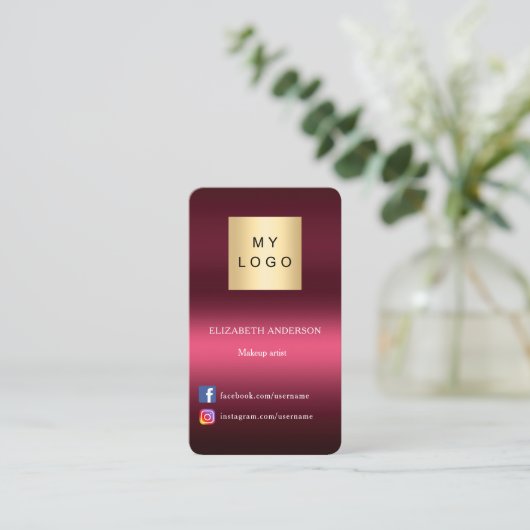 Burgundy rosa Logo Qr Code für soziale Medien Visitenkarte (Stehend Vorderseite)