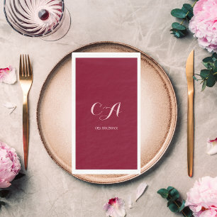 Burgundy rosa Monogramm Geburtstag Serviette