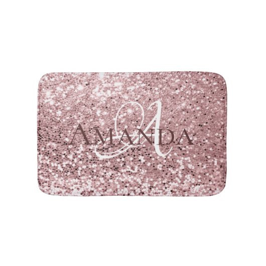 Burgundy Rosa Rosa Blush Glitzer Name Monogram Badematte (Vorderseite)