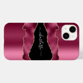 Burgundy rosa schwarz-agate Marmornamensskript Case-Mate iPhone Hülle (Rückseite (Horizontal))