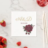 Burgundy Rose and Gold Foil Wedding Monogram Napki Serviette (Beispiel)