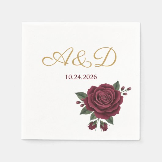 Burgundy Rose and Gold Foil Wedding Monogram Napki Serviette (Vorderseite)