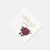 Burgundy Rose and Gold Foil Wedding Monogram Napki Serviette (Ecke)