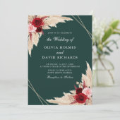 Burgundy-Rose auf der Emerald Green Wedding Einlad Einladung (Stehend Vorderseite)