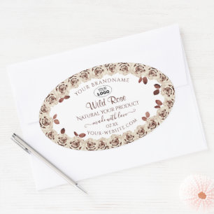 Burgundy-Rose auf White Product Labels mit Logo Ovaler Aufkleber