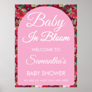 Burgundy Rose Baby in Bloom Baby Dusche Willkommen Poster