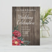 Burgundy Rose Barn Wood Rustic Wedding Einladung (Stehend Vorderseite)