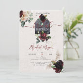 Burgundy Rose Blume Bridal Luncheon Einladung (Stehend Vorderseite)