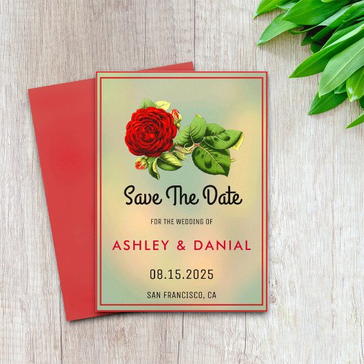 Burgundy Rose boho blumenWedding Save the Date Einladung