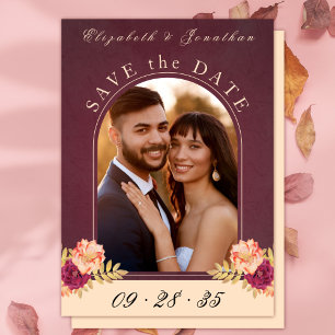 Burgundy Rose Boho Foto Wedding Save the Date