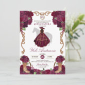 Burgundy Rose Boots Charro Vestidos Quinceañera Einladung (Stehend Vorderseite)