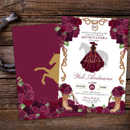 Burgundy Rose Boots Charro Vestidos Quinceañera Einladung