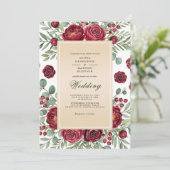 Burgundy Rose Botanical Wedding Einladung (Stehend Vorderseite)