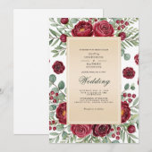 Burgundy Rose Botanical Wedding Einladung (Vorne/Hinten)