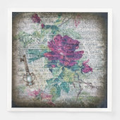 Burgundy Rose Botanischer Grunge Ephemerials Dekou Serviette (Vorderseite)