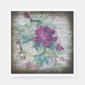 Burgundy Rose Botanischer Grunge Ephemerials Dekou Serviette (Vorderseite)