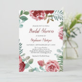 Burgundy Rose Botanisches Brautparty Einladung (Stehend Vorderseite)