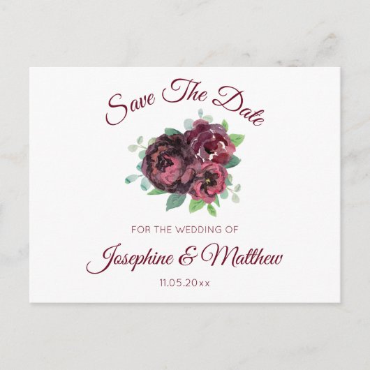 Burgundy Rose Bouquet Save the Date Ankündigungspostkarte (Vorderseite)
