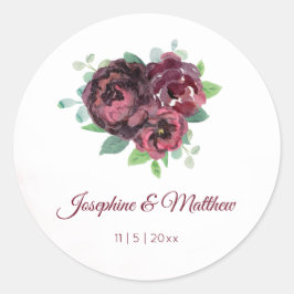 Burgundy Rose Bouquet Watercolor Wedding Stickers