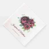 Burgundy Rose Bouquet Wedding Serviette (Ecke)