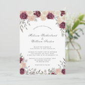 Burgundy Rose Dusty Blush Pink Wedding Einladung (Stehend Vorderseite)