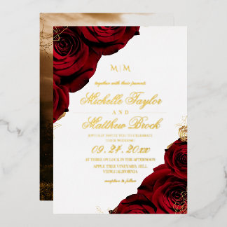 Burgundy Rose Elegant Garden Flowers Wedding Folieneinladung