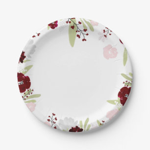 Burgundy Rose Elegante Hochzeitspapier-Teller Pappteller