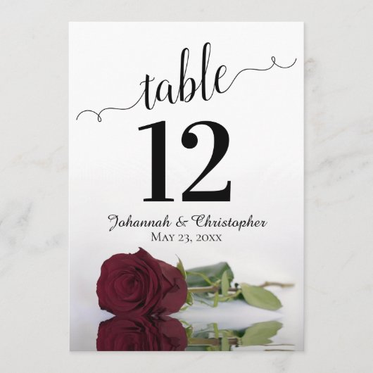 Burgundy Rose Elegante Hochzeitsstimmung Tischnumm (Vorderseite)