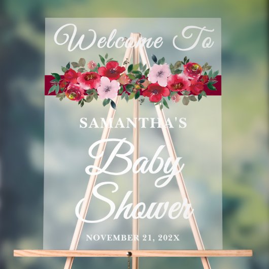 Burgundy Rose Fall Baby Dusche Willkommen Acrylschild (Neutral)