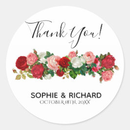 BURGUNDY ROSE FLORAL GARLAND BLUME DANKE QUADRATISCHER AUFKLEBER