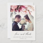 Burgundy Rose Floral Pampas Grass Foto Hochzeit Dankeskarte (Vorderseite)