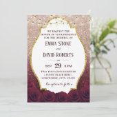 Burgundy Rose Floral Rose Gold Ombre Wedding Einladung (Stehend Vorderseite)