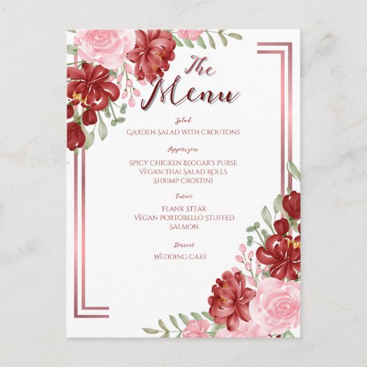 Burgundy & Rose Floral Wedding Postkarte (Vorderseite)