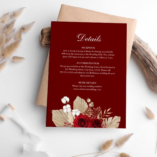 Burgundy Rose Garden Wedding Details Card Einladung
