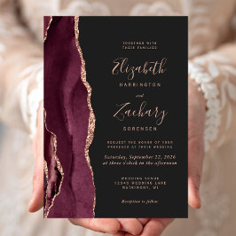 Burgundy Rose Gold Agate Dark Wedding Einladung