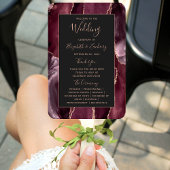 Burgundy Rose Gold Agate Dark Wedding Program Fächer